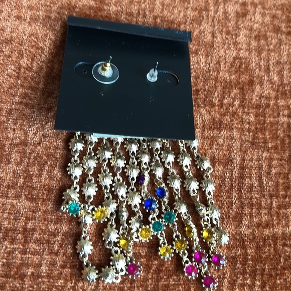 nOir Jewelry Gold Colorful Rhinestone Earrings New - Picture 3 of 3
